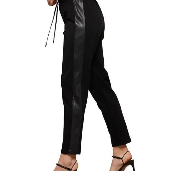 BCBG Faux Leather Trim Jogger Pants in Black – XXS - Picture 4 of 8